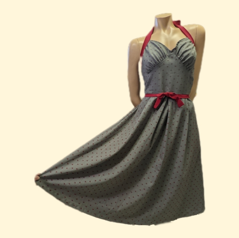SOLD - Bettie Page Grey Anchor Dress XL
